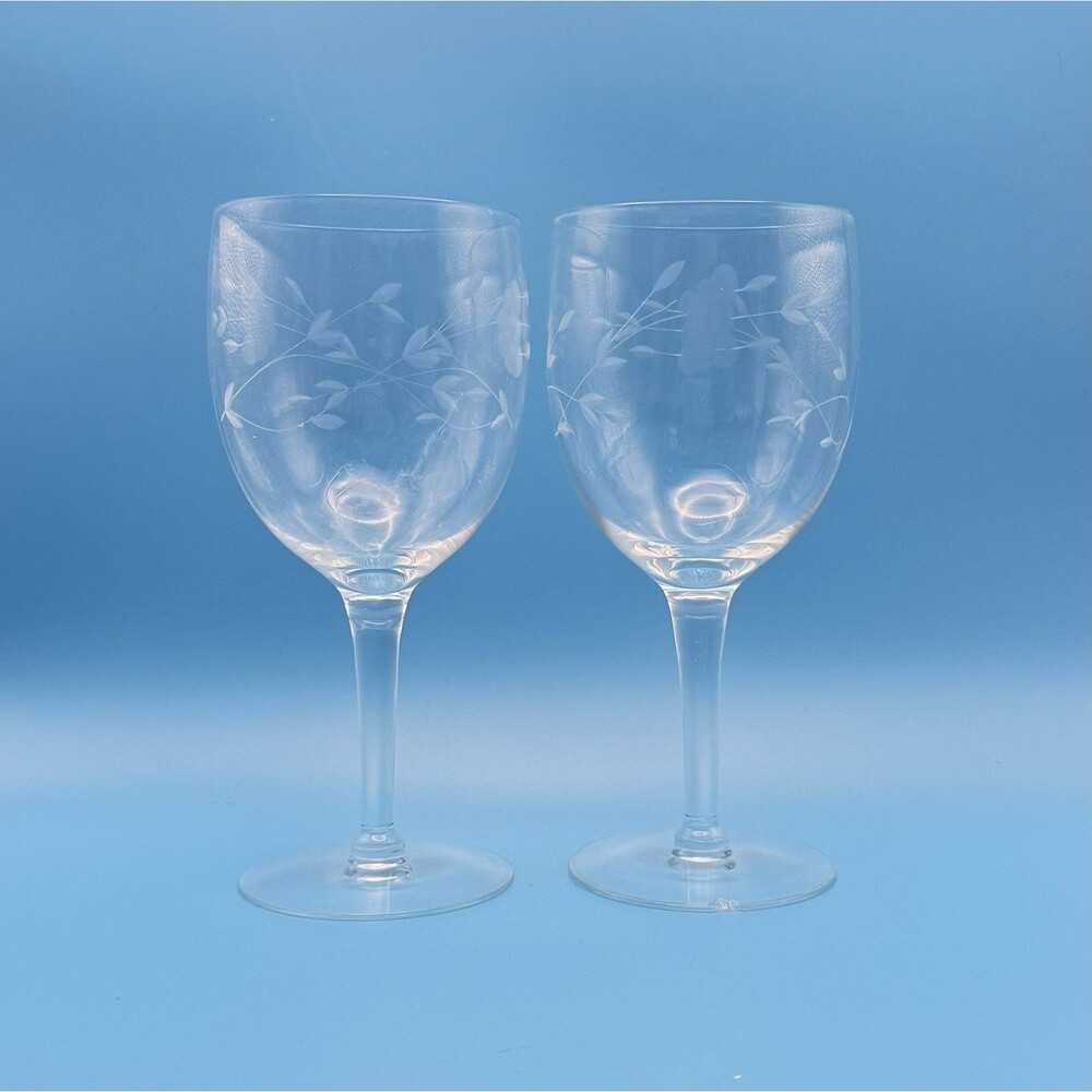Princess House Heritage Crystal Goblets 7” Set of 2 Water Wine Glasses READ Chip
